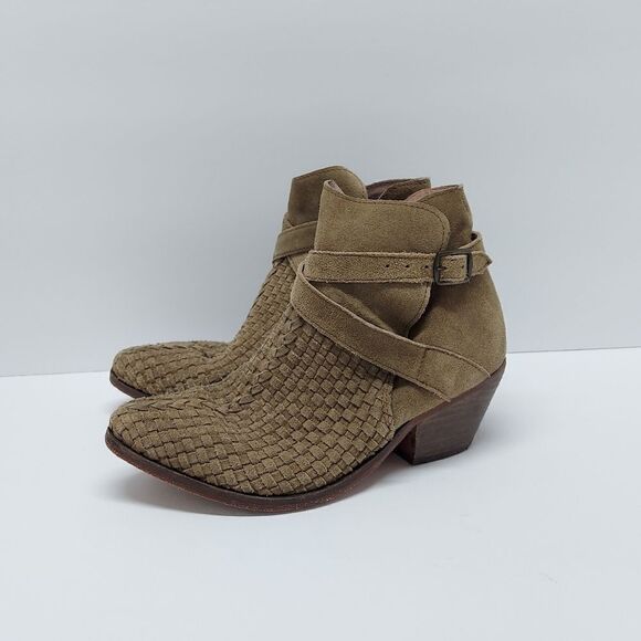 FREE PEOPLE Venture Suede Woven Leather Ankle Bootie Size 7 - Picture 4 of 11